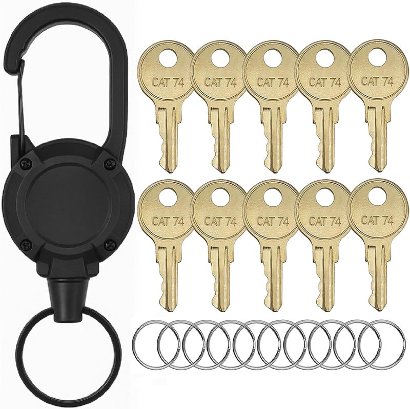 LVAP CAT74 x 10pcs + Retractable Key Chain - Heavy Duty - Paper Towel and Toilet Paper Dispenser Key Set, Compatible with Bobrick 33043 CAT74 - Image 1